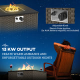 Poly Rattan 13 KW Smokeless Propane Gas Square Garden Fire Pit With Lid - Velmora