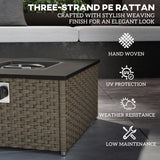 Poly Rattan 13 KW Smokeless Propane Gas Square Garden Fire Pit With Lid - Velmora