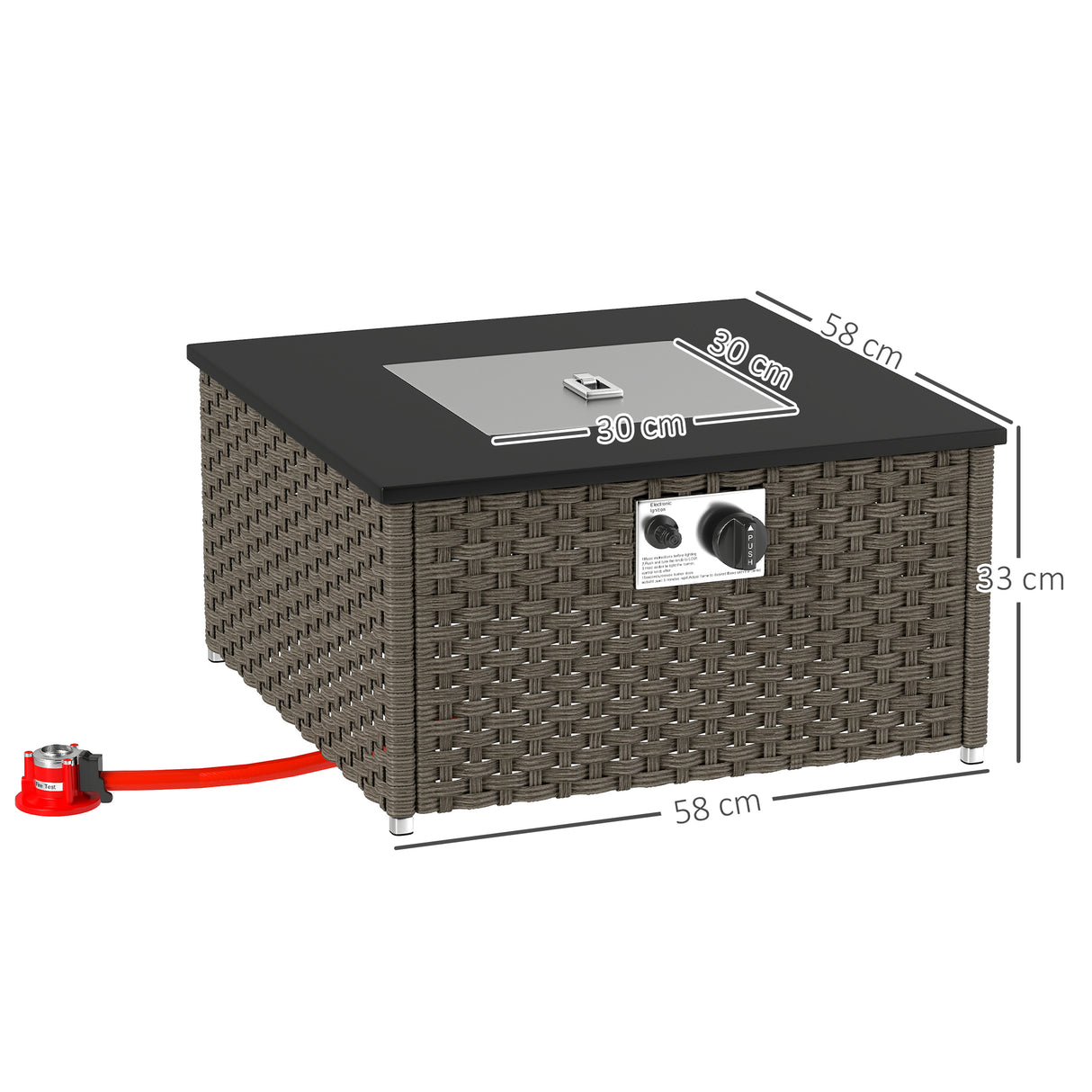 Poly Rattan 13 KW Smokeless Propane Gas Square Garden Fire Pit With Lid - Velmora