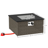 Poly Rattan 13 KW Smokeless Propane Gas Square Garden Fire Pit With Lid - Velmora