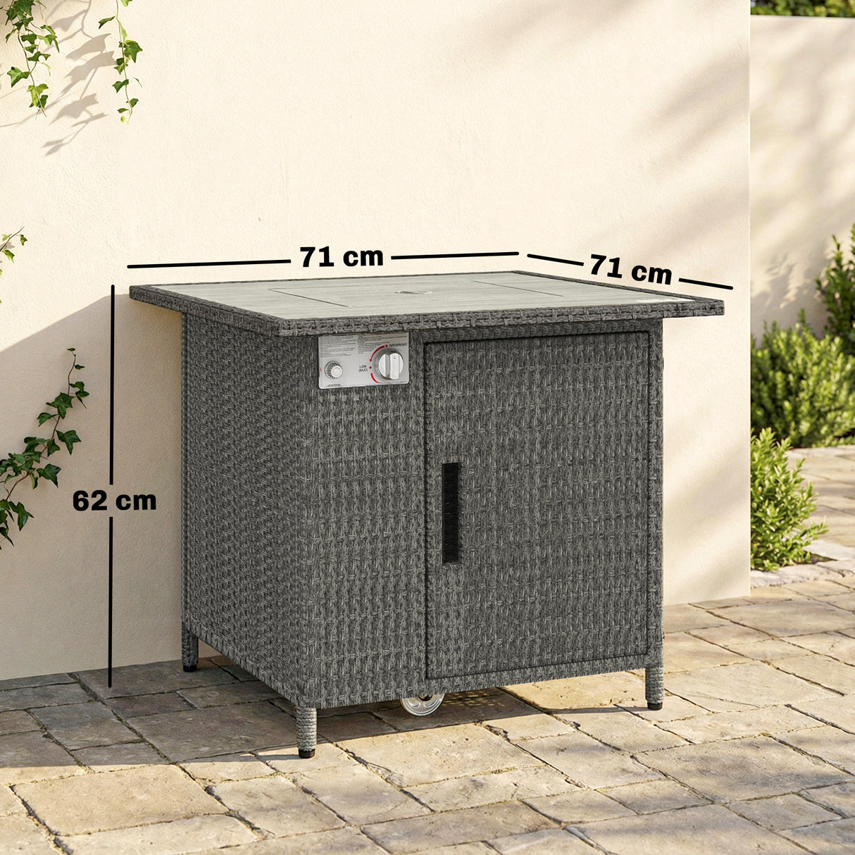 Poly Rattan 14.5 KW Gas Fire Pit Table With Rain Cover - Velmora