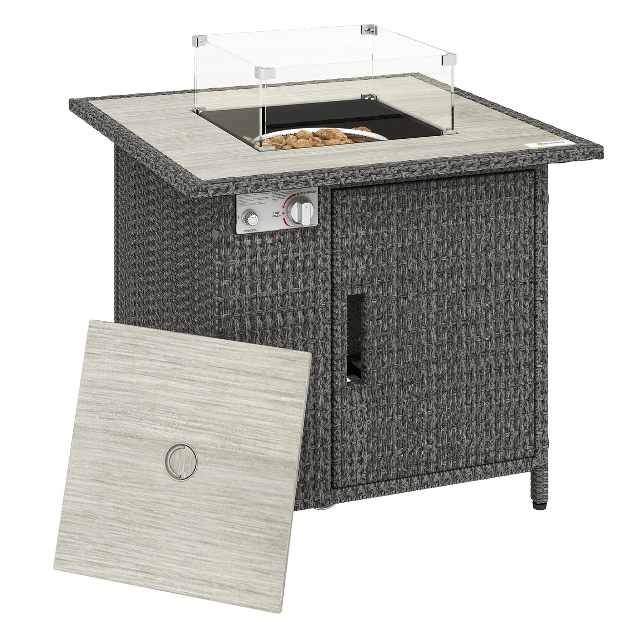 Poly Rattan 14.5 KW Gas Fire Pit Table With Rain Cover - Velmora