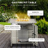 Poly Rattan 14.5 KW Gas Fire Pit Table With Rain Cover - Velmora