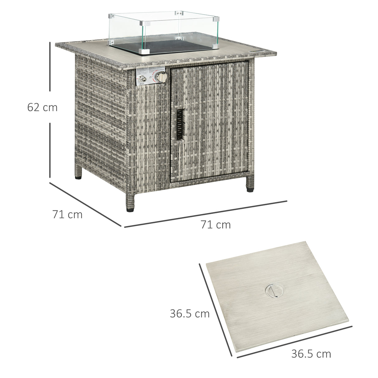 Poly Rattan 14.5 KW Gas Fire Pit Table With Rain Cover - Velmora