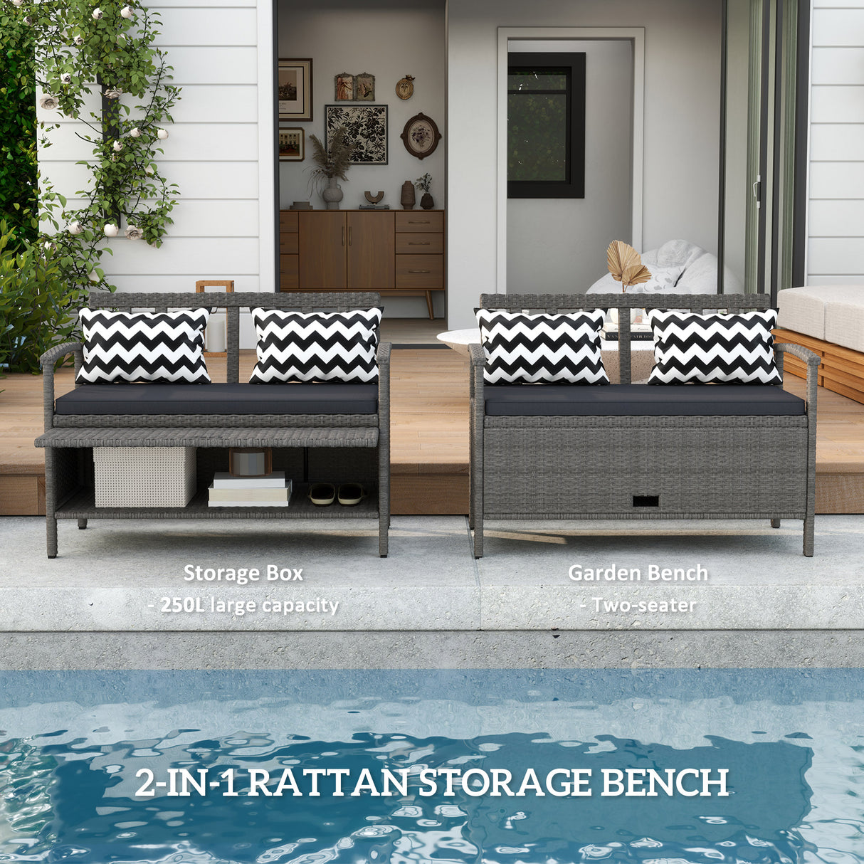 Poly Rattan 160L Storage 2 Seater Garden Bench - Velmora
