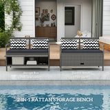 Poly Rattan 160L Storage 2 Seater Garden Bench - Velmora