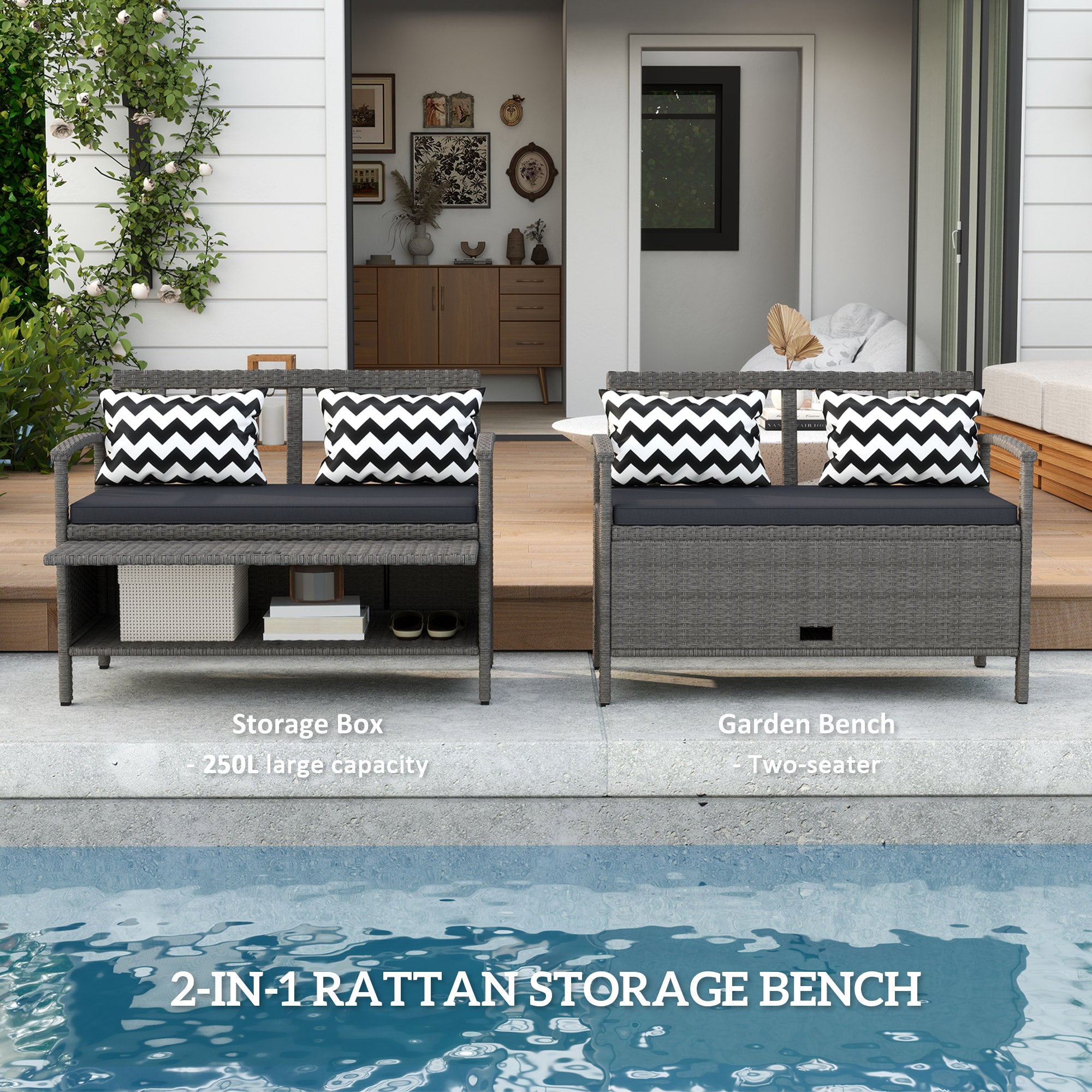 Poly Rattan 160L Storage 2 Seater Garden Bench - Velmora