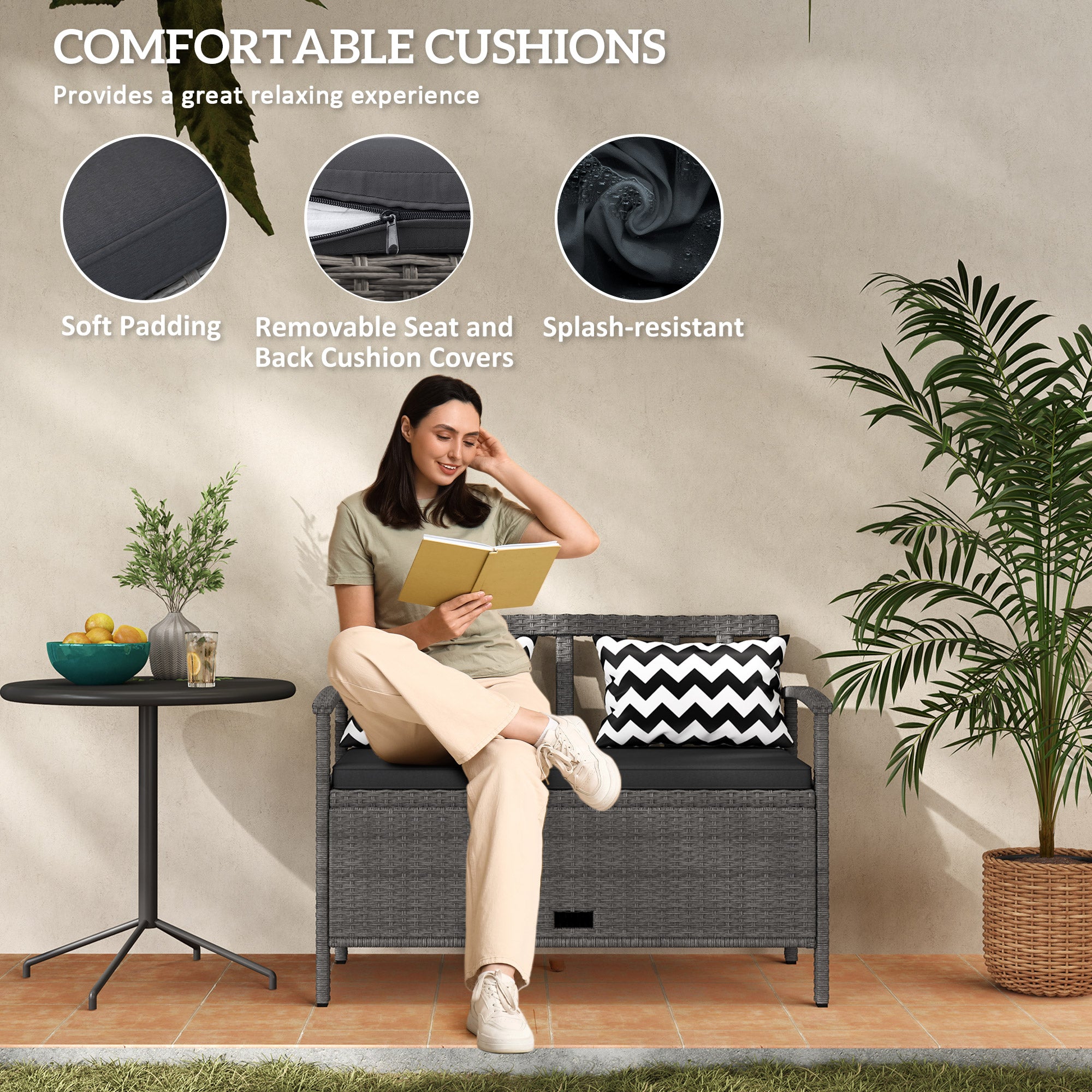Poly Rattan 160L Storage 2 Seater Garden Bench - Velmora