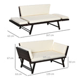 Poly Rattan 2-in-1 Convertible 2-Seater Garden Sofa Daybed - Velmora