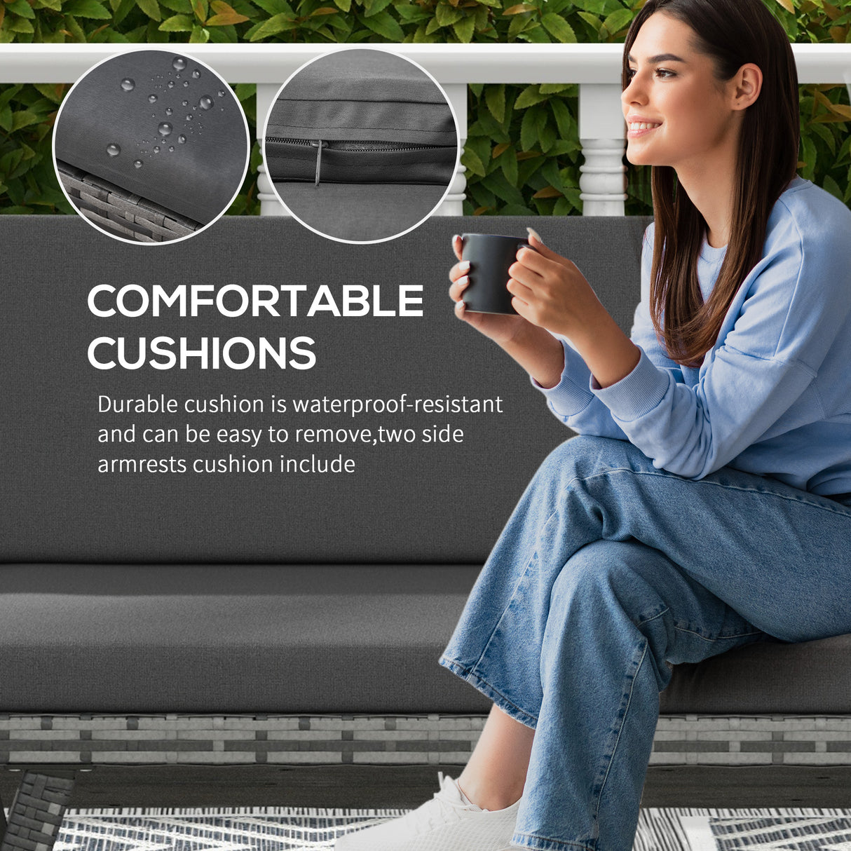 Poly Rattan 2-in-1 Convertible 2-Seater Garden Sofa Daybed - Velmora