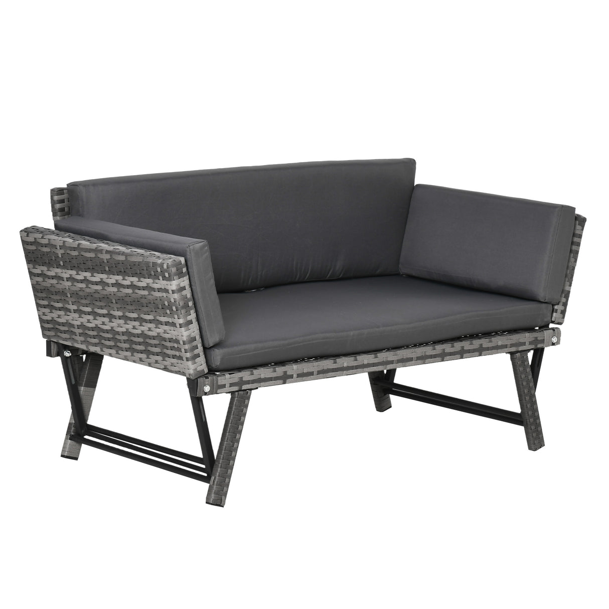 Poly Rattan 2-in-1 Convertible 2-Seater Garden Sofa Daybed - Velmora