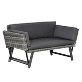 Poly Rattan 2-in-1 Convertible 2-Seater Garden Sofa Daybed - Velmora
