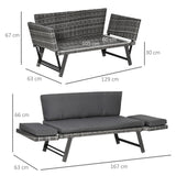 Poly Rattan 2-in-1 Convertible 2-Seater Garden Sofa Daybed - Velmora
