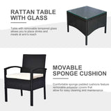 Poly Rattan 2 Seater Garden Armchair in Set of 2 and Glass Top Table - Velmora