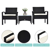 Poly Rattan 2 Seater Garden Armchair in Set of 2 and Glass Top Table - Velmora
