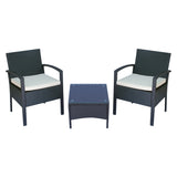 Poly Rattan 2 Seater Garden Armchair in Set of 2 and Glass Top Table - Velmora
