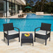 Poly Rattan 2 Seater Garden Armchair in Set of 2 and Glass Top Table - Velmora
