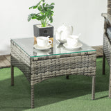 Poly Rattan 2 Seater Garden Armchair in Set of 2 and Glass Top Table - Velmora