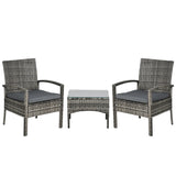 Poly Rattan 2 Seater Garden Armchair in Set of 2 and Glass Top Table - Velmora