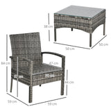 Poly Rattan 2 Seater Garden Armchair in Set of 2 and Glass Top Table - Velmora