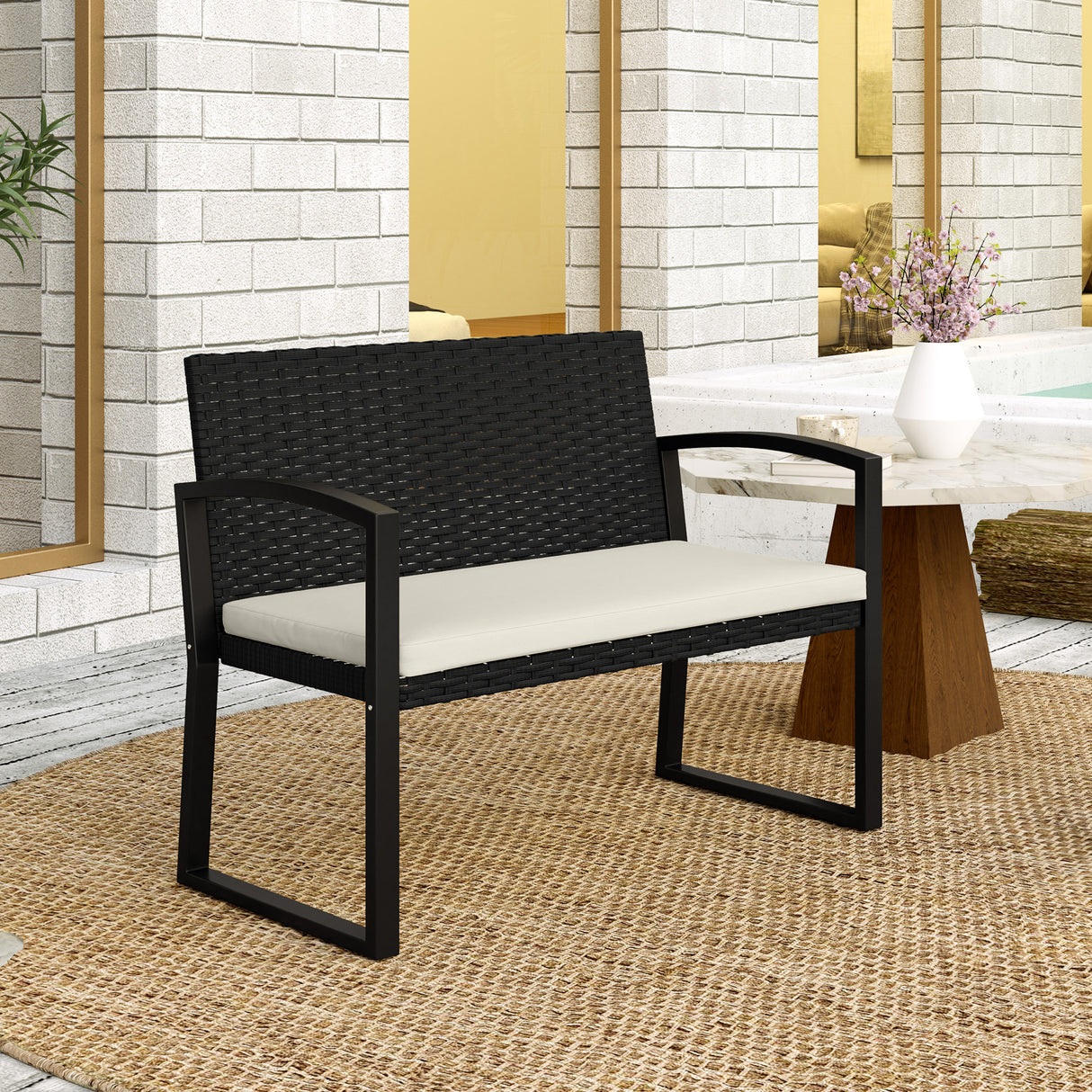 Poly Rattan 2 Seater Garden Bench - Velmora