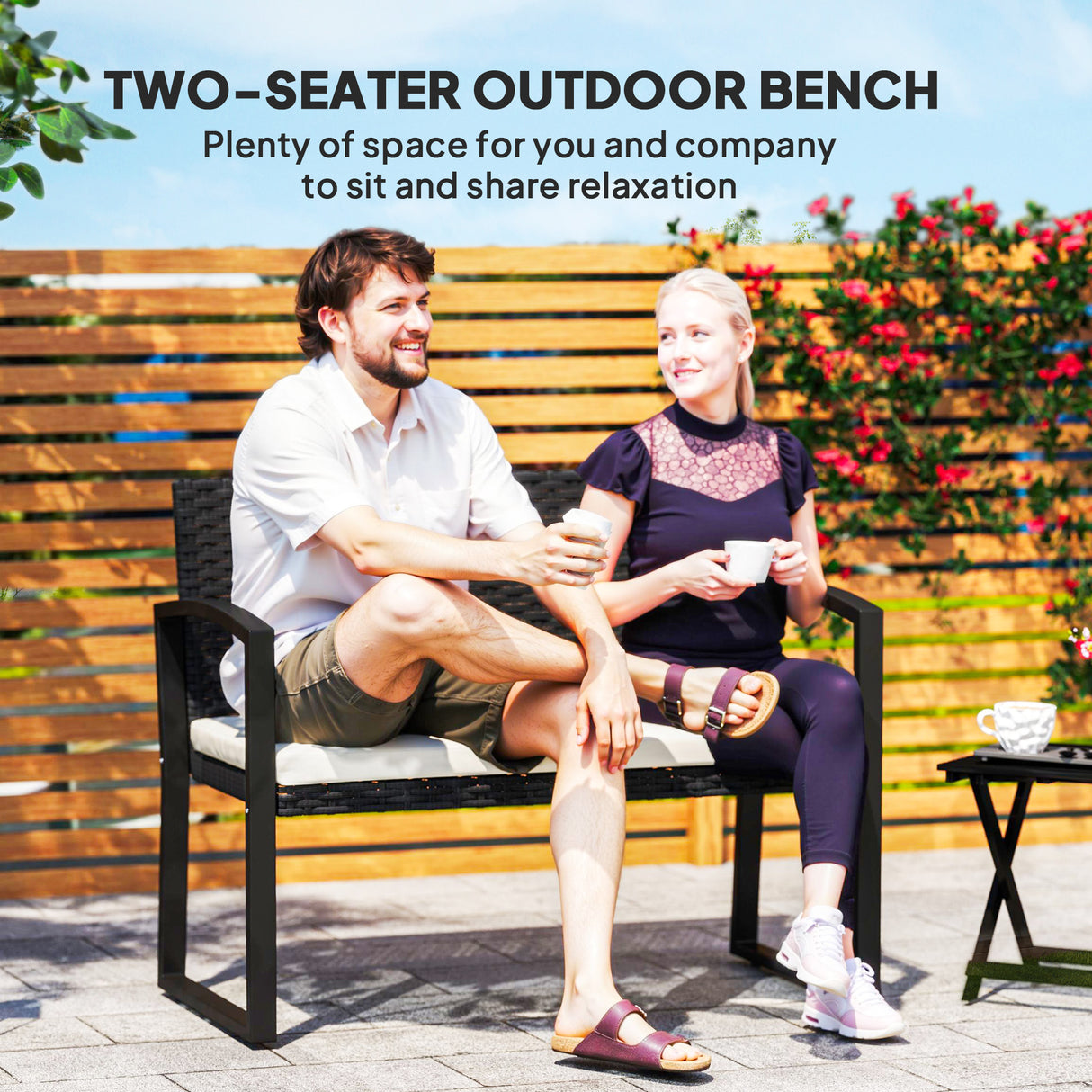 Poly Rattan 2 Seater Garden Bench - Velmora