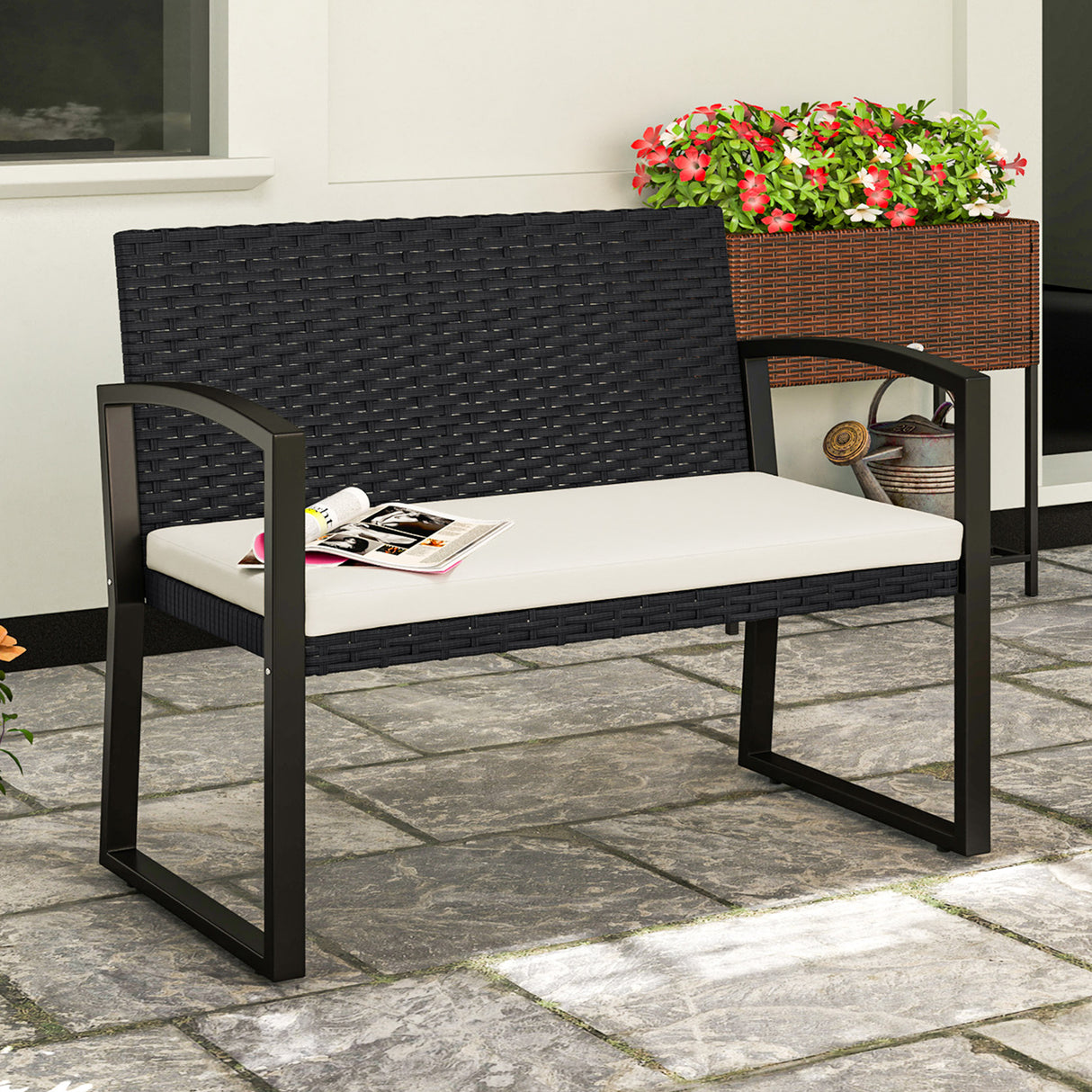 Poly Rattan 2 Seater Garden Bench - Velmora