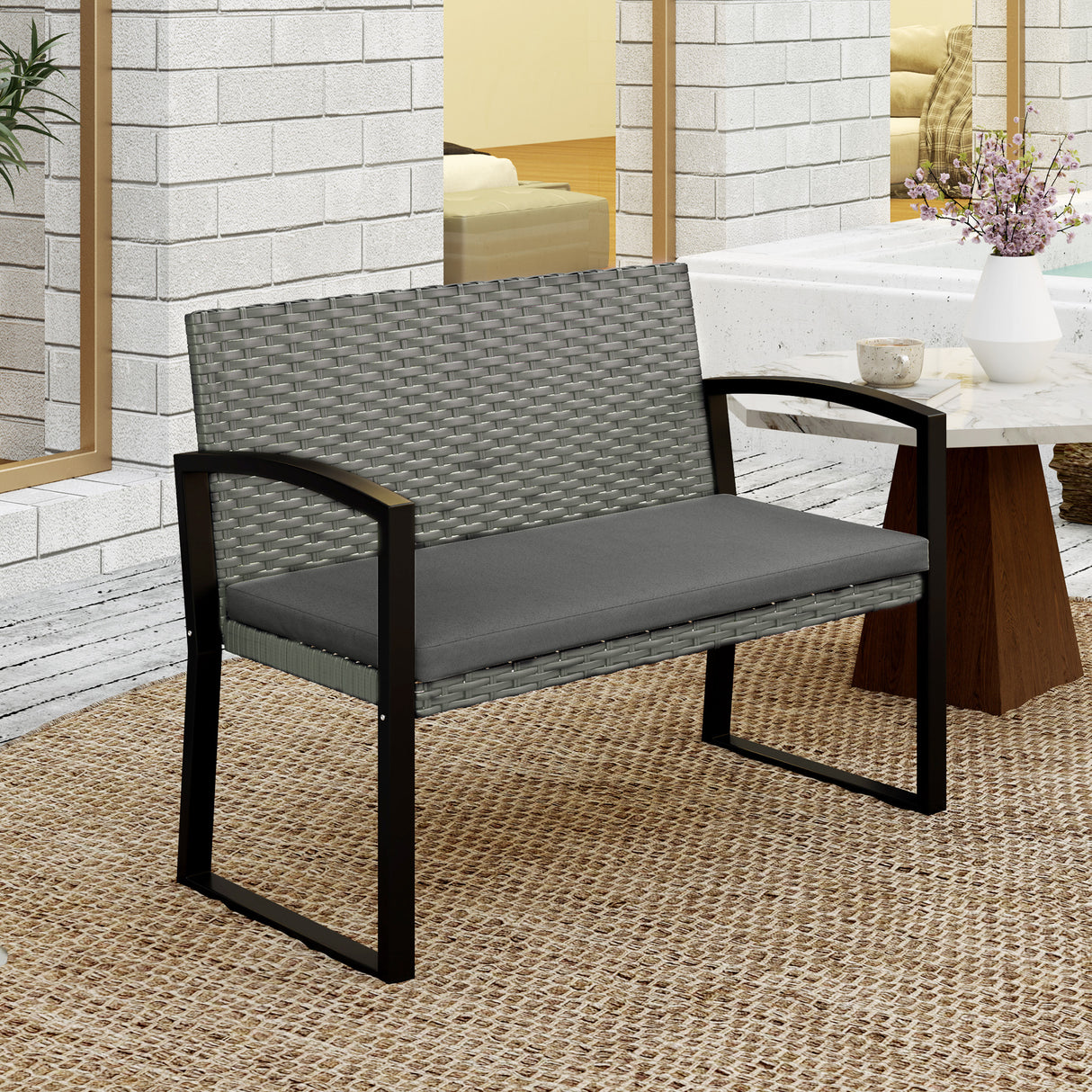 Poly Rattan 2 Seater Garden Bench - Velmora