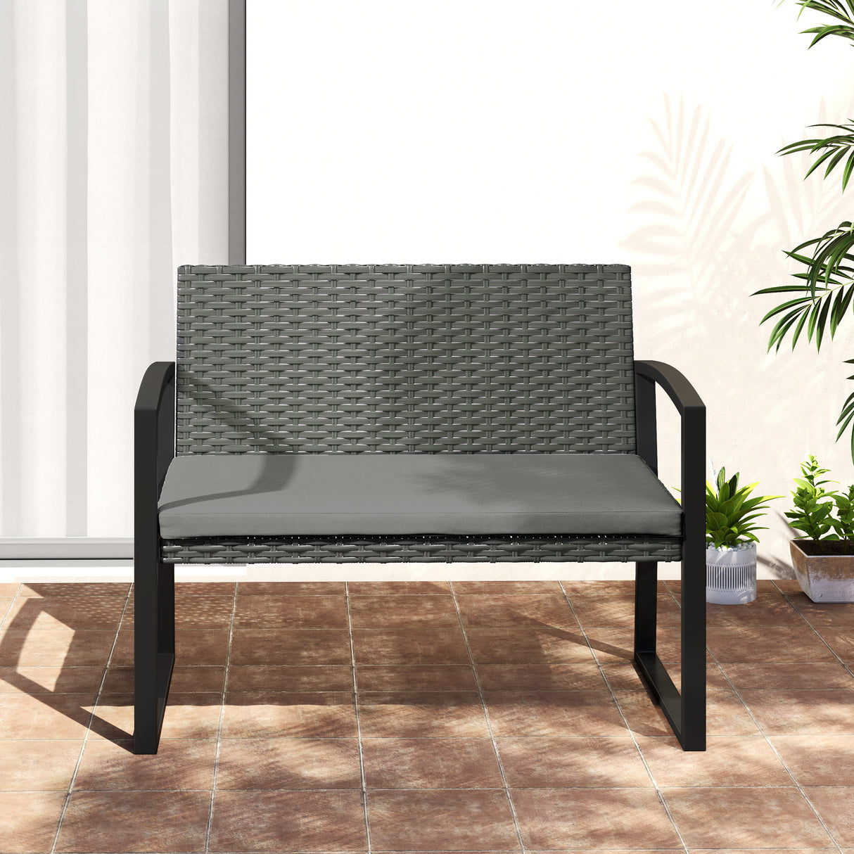 Poly Rattan 2 Seater Garden Bench - Velmora