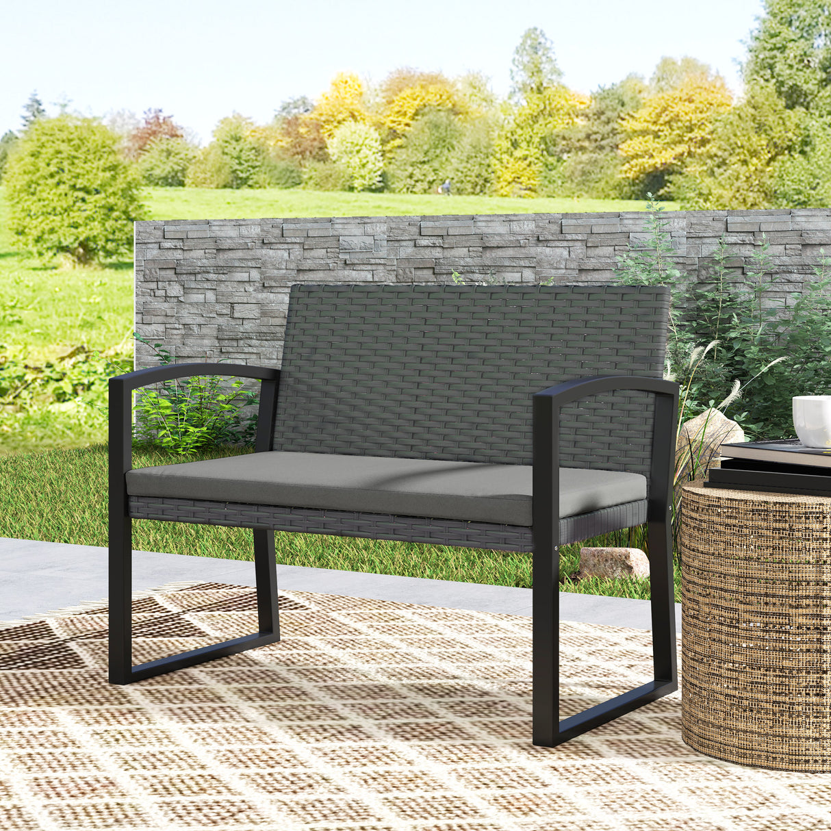 Poly Rattan 2 Seater Garden Bench - Velmora