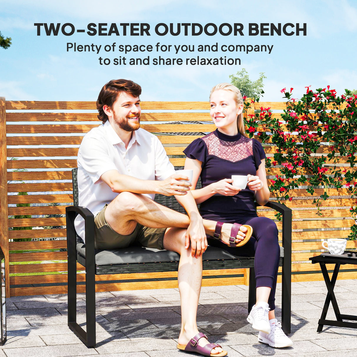 Poly Rattan 2 Seater Garden Bench - Velmora