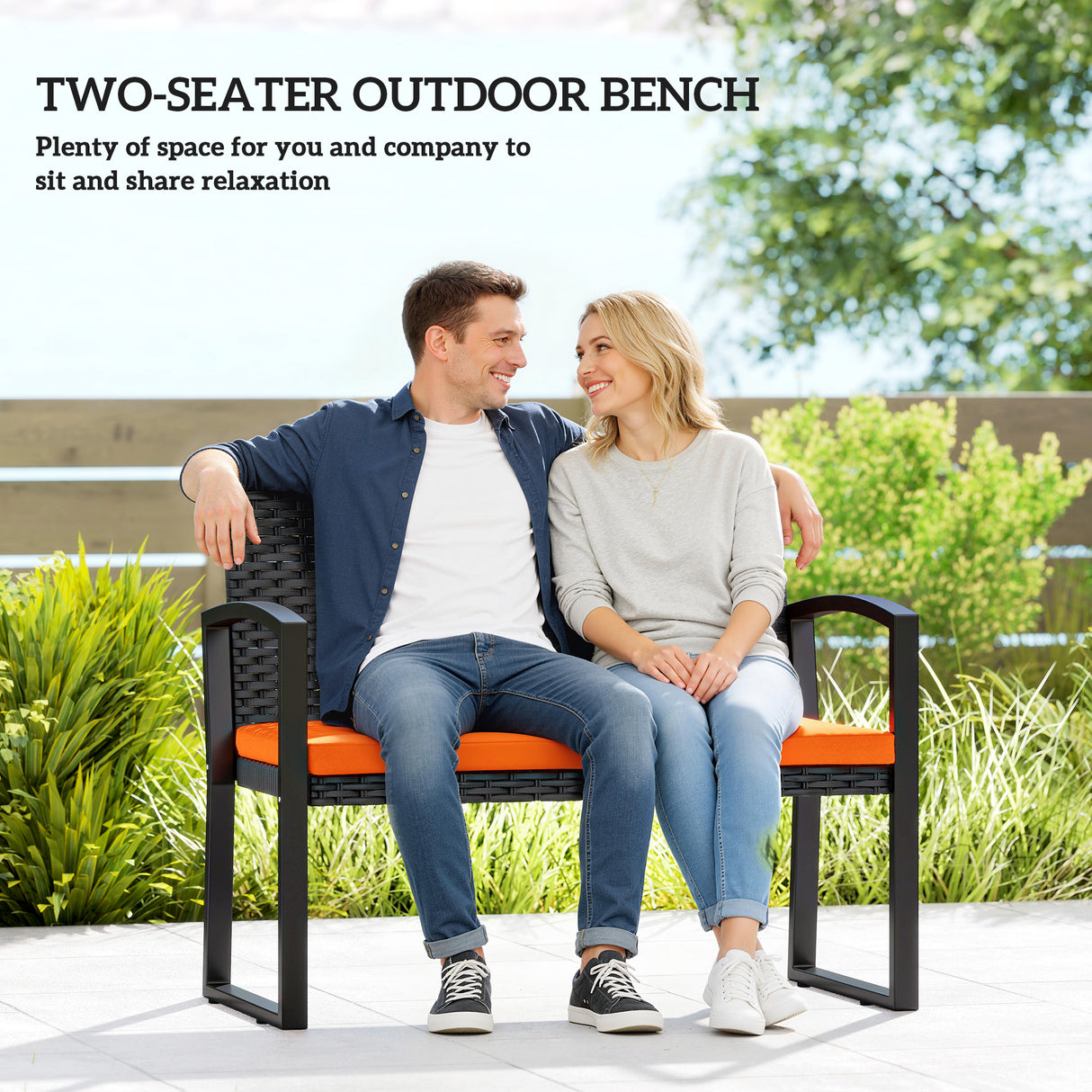 Poly Rattan 2 Seater Garden Bench - Velmora
