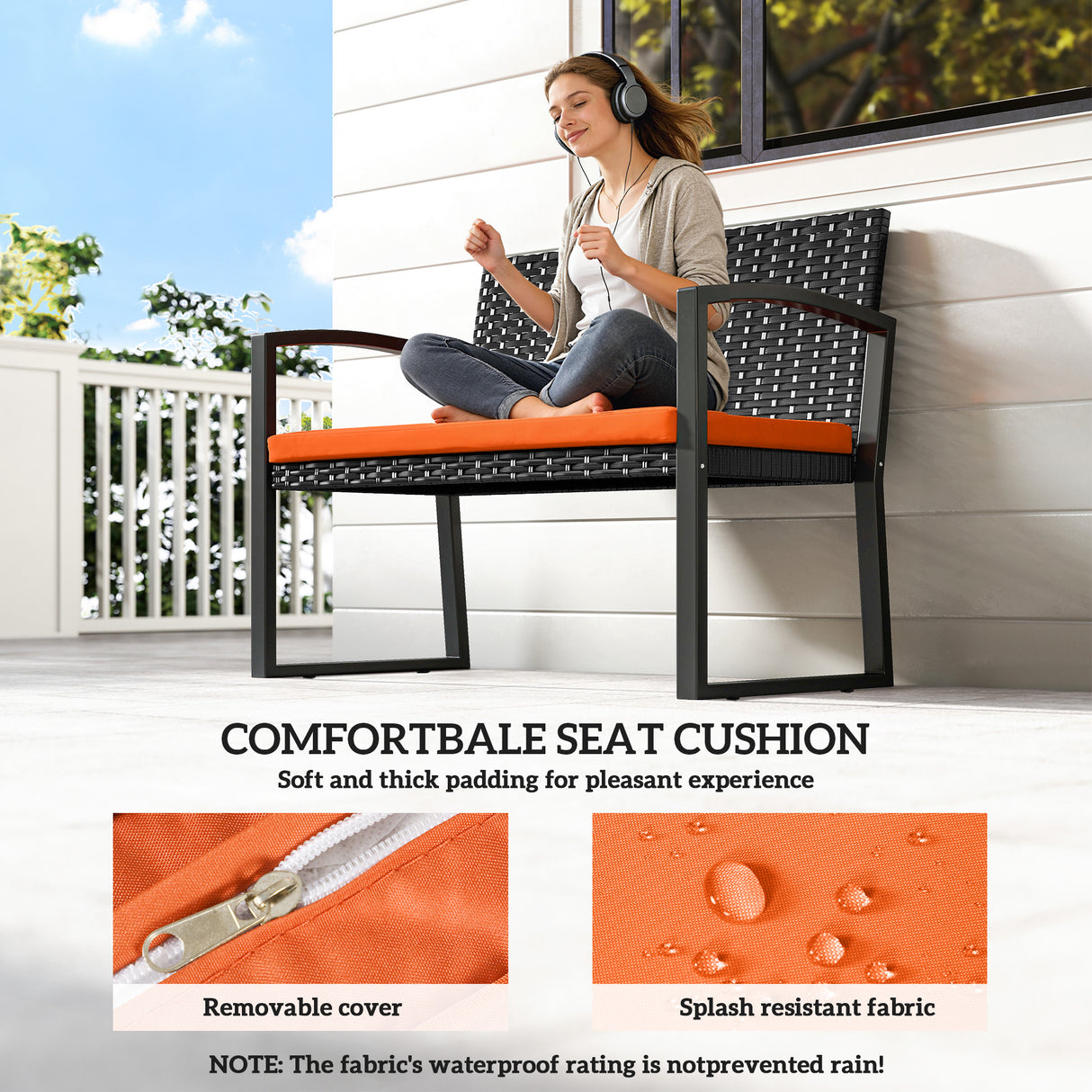 Poly Rattan 2 Seater Garden Bench - Velmora