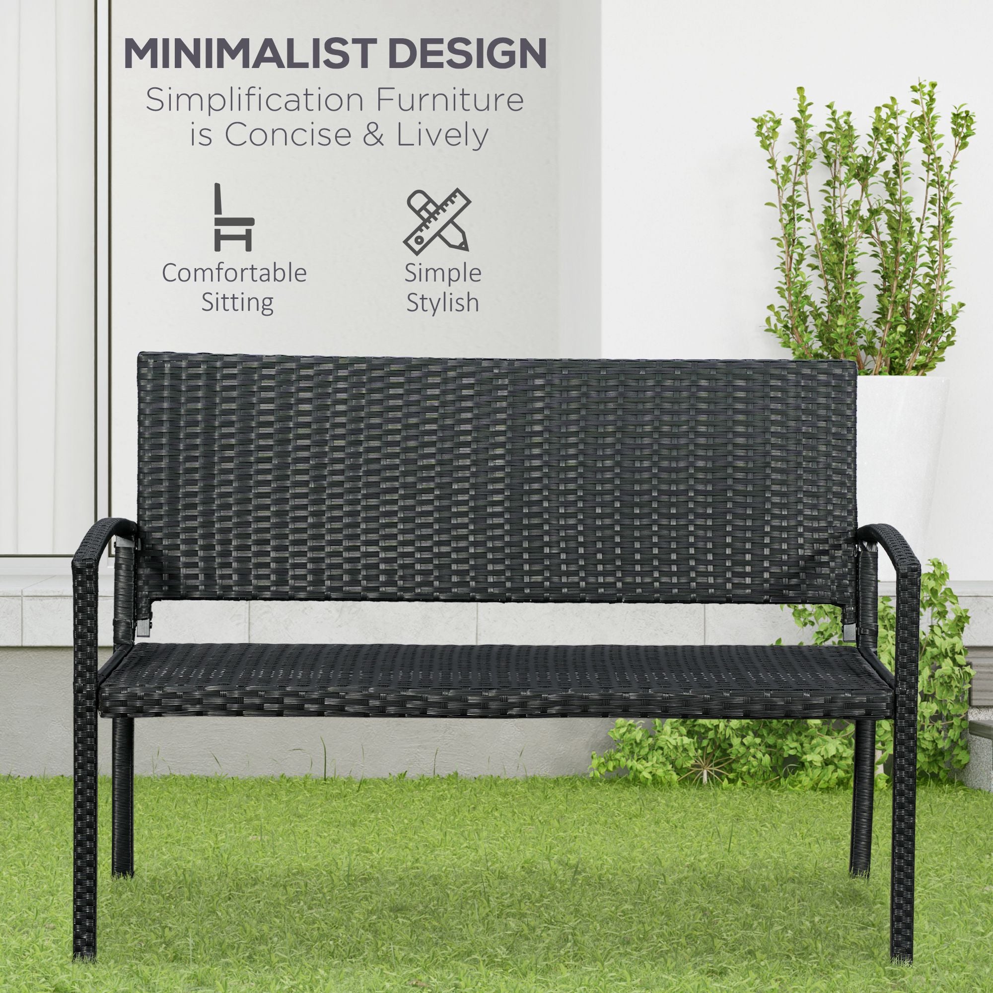 Poly Rattan 2 Seater Garden Bench With Backrest and Armrests for Patio - Velmora