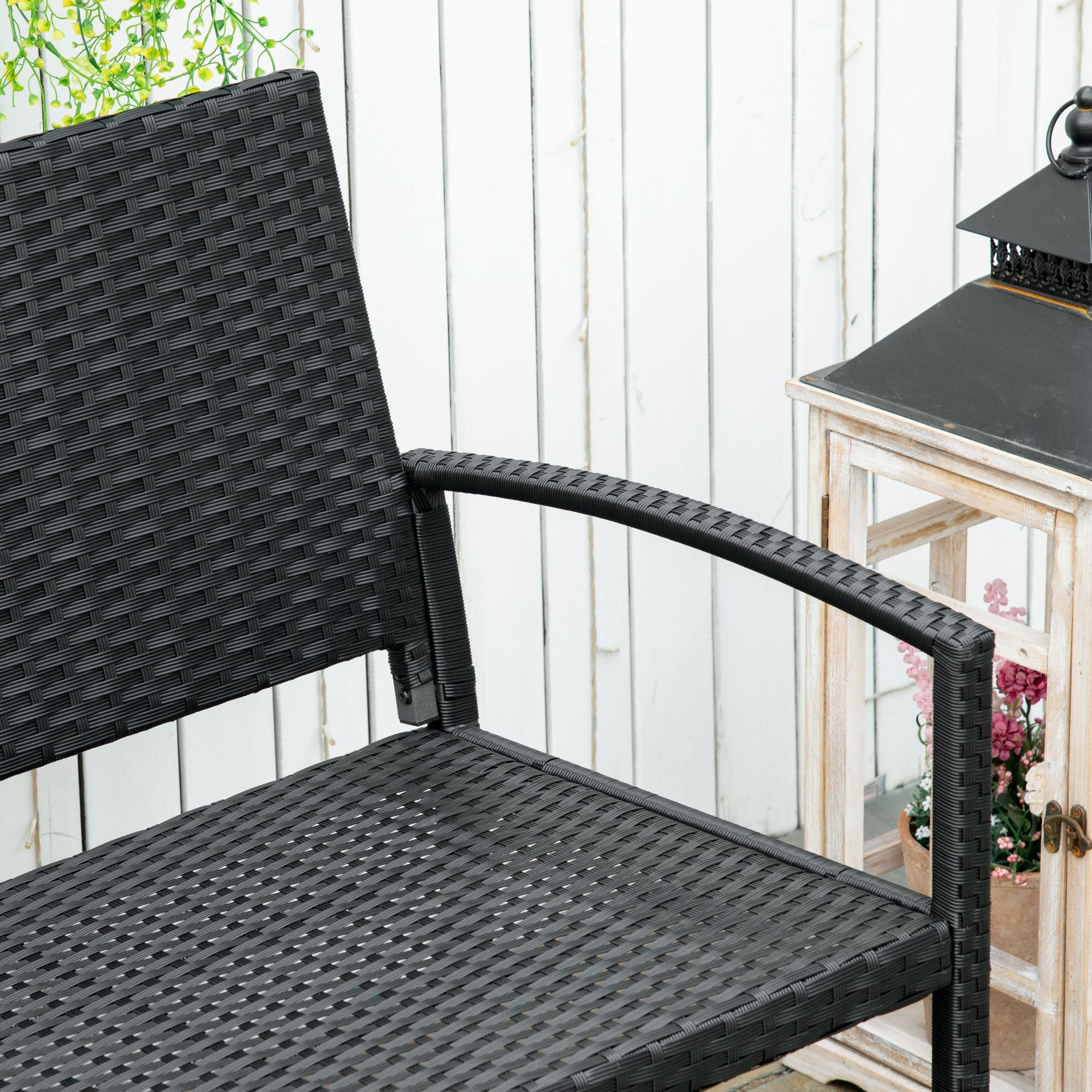 Poly Rattan 2 Seater Garden Bench With Backrest and Armrests for Patio - Velmora