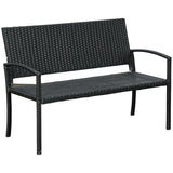 Poly Rattan 2 Seater Garden Bench With Backrest and Armrests for Patio - Velmora