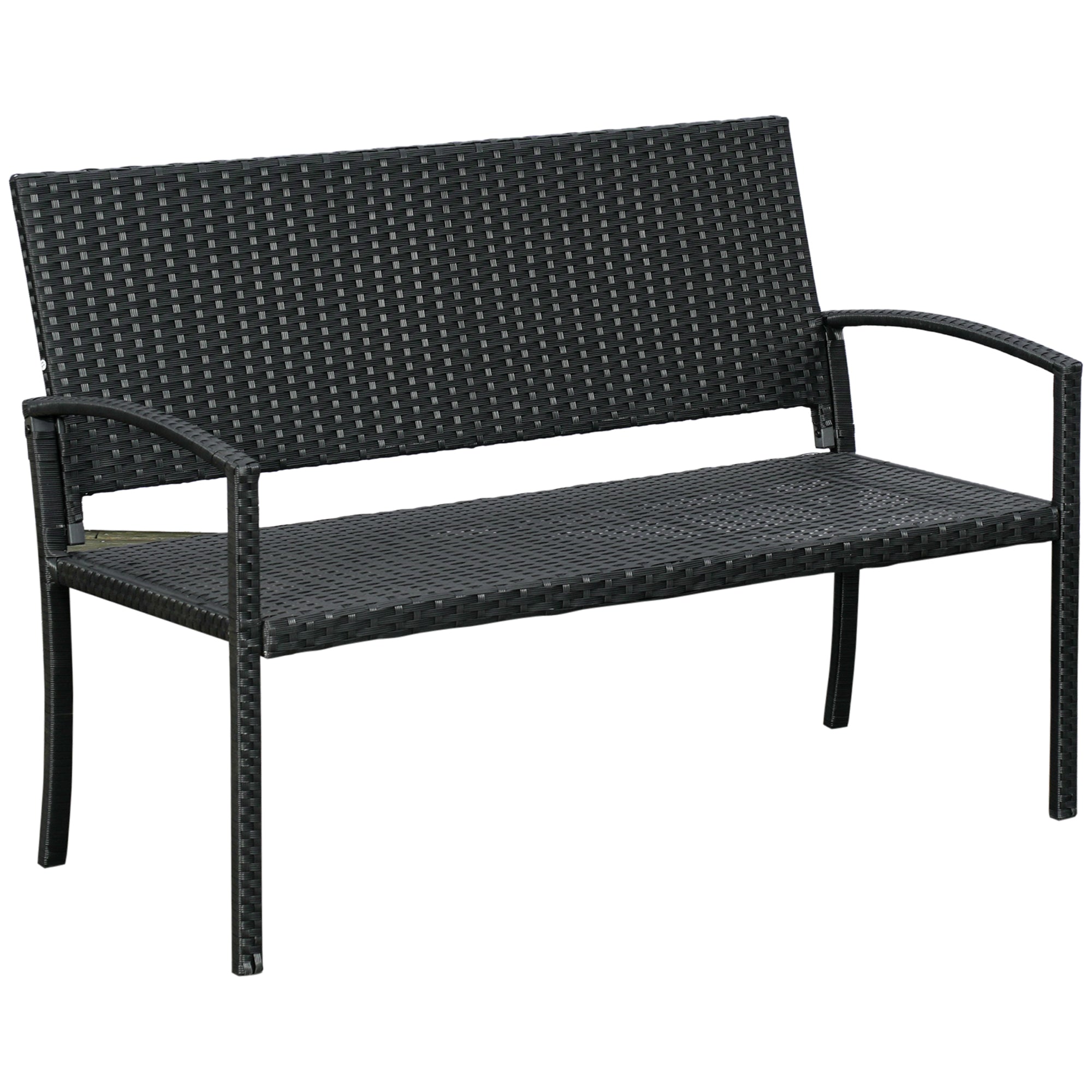 Poly Rattan 2 Seater Garden Bench With Backrest and Armrests for Patio - Velmora