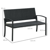 Poly Rattan 2 Seater Garden Bench With Backrest and Armrests for Patio - Velmora