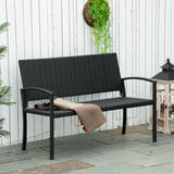 Poly Rattan 2 Seater Garden Bench With Backrest and Armrests for Patio - Velmora