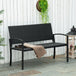 Poly Rattan 2 Seater Garden Bench With Backrest and Armrests for Patio - Velmora