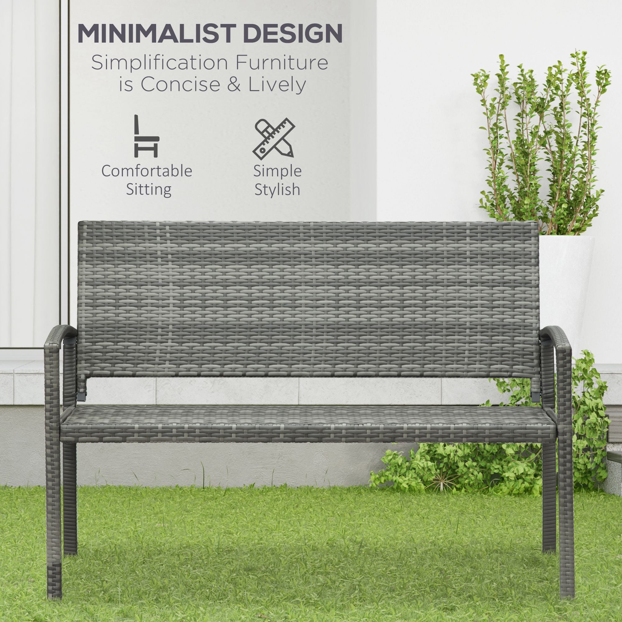 Poly Rattan 2 Seater Garden Bench With Backrest and Armrests for Patio - Velmora