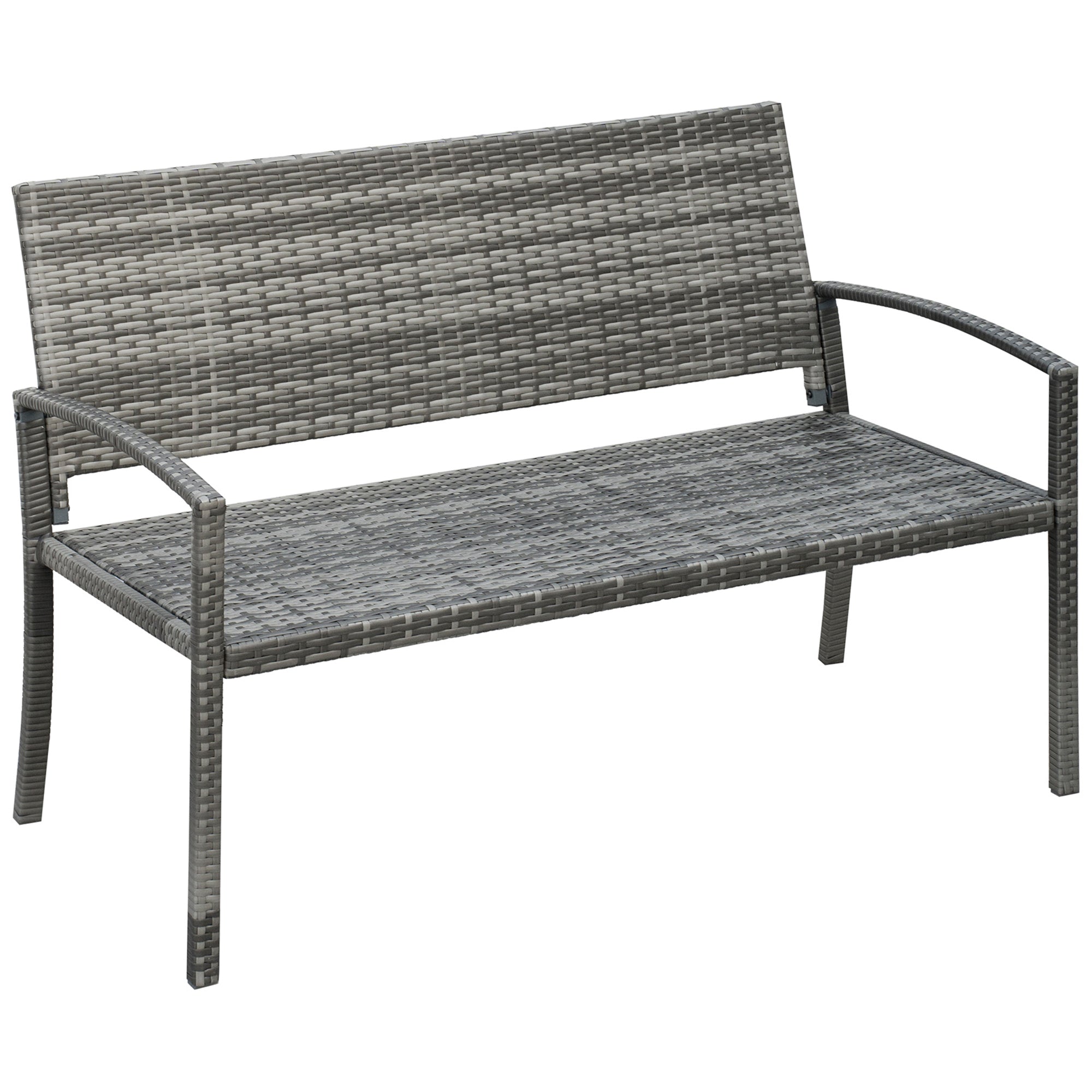 Poly Rattan 2 Seater Garden Bench With Backrest and Armrests for Patio - Velmora