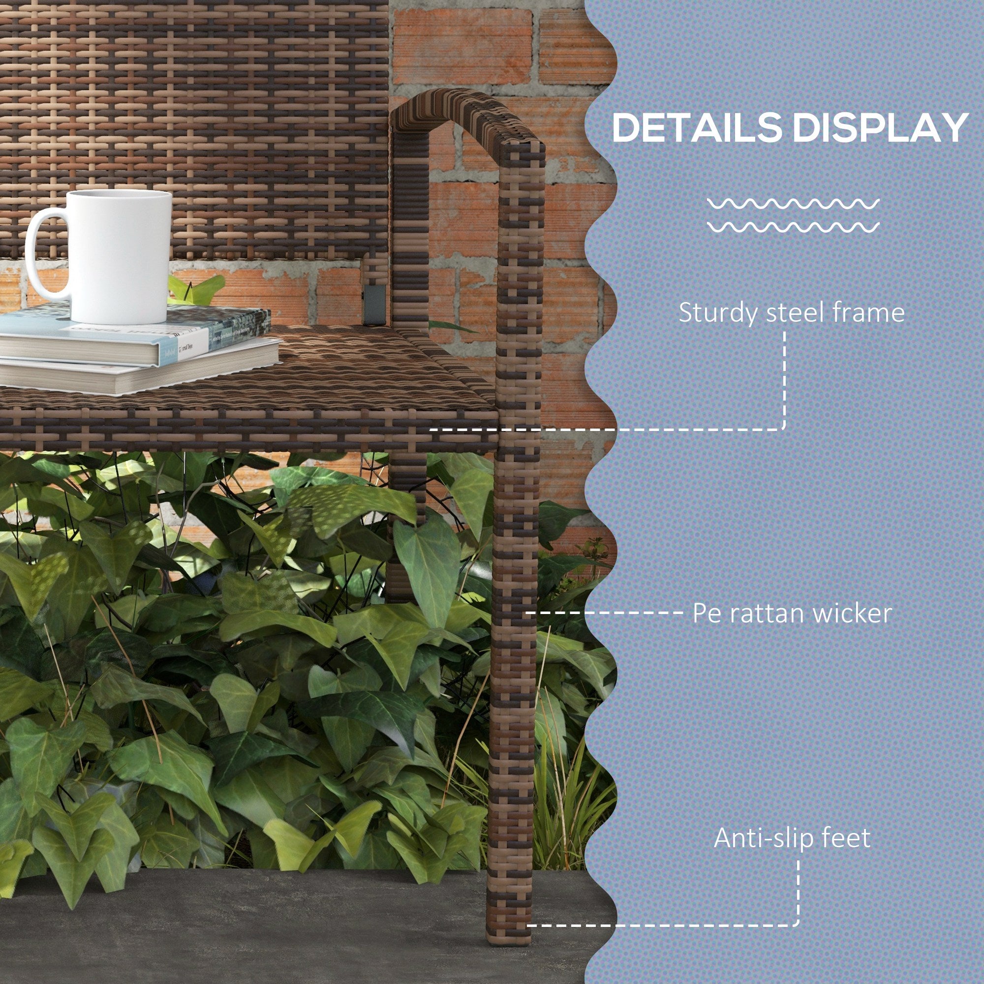 Poly Rattan 2 Seater Garden Bench With Backrest and Armrests for Patio - Velmora