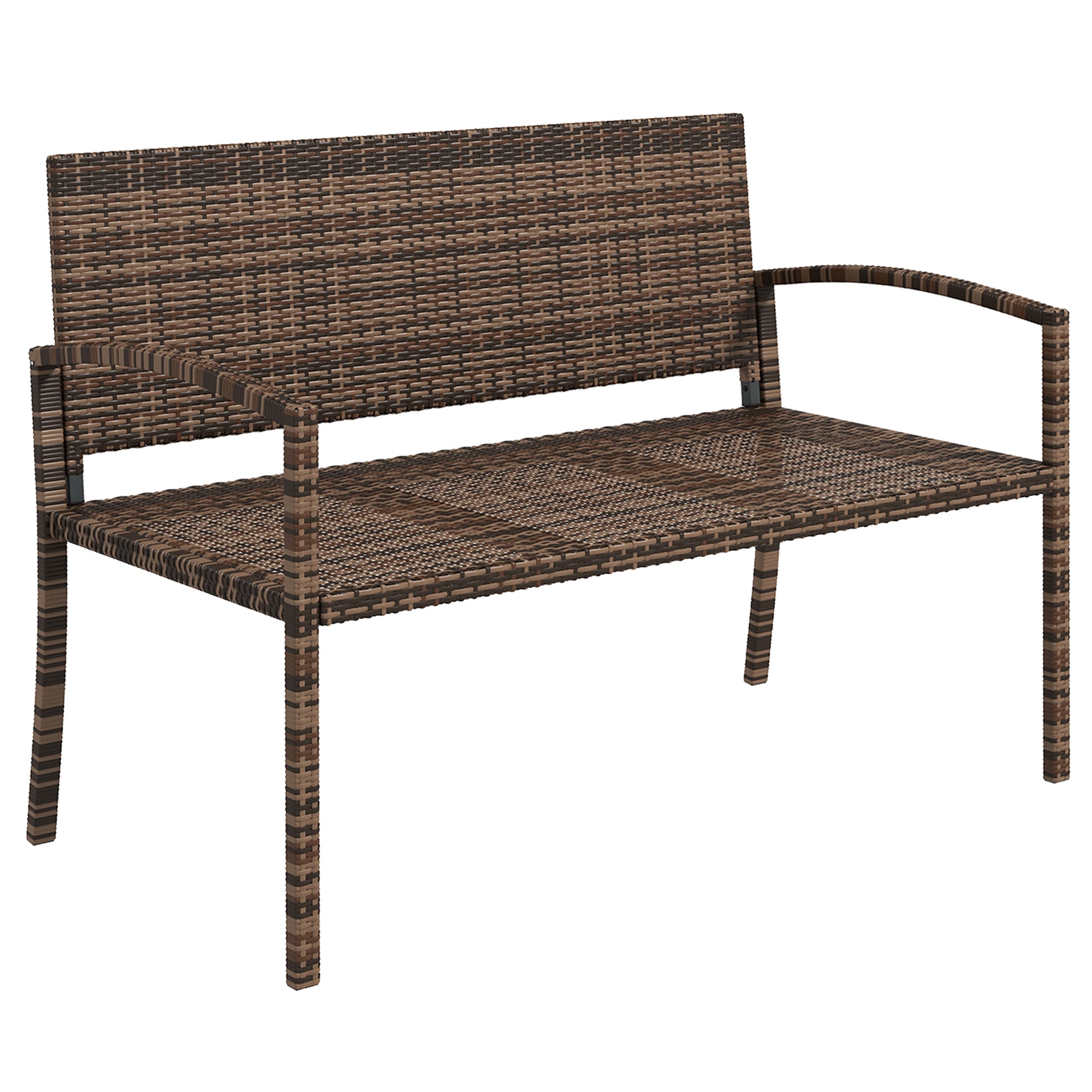 Poly Rattan 2 Seater Garden Bench With Backrest and Armrests for Patio - Velmora