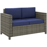 Poly Rattan 2 Seater Garden Sofa With Cushions and Armrests - Velmora