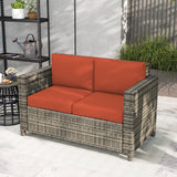 Poly Rattan 2 Seater Garden Sofa With Cushions and Armrests - Velmora