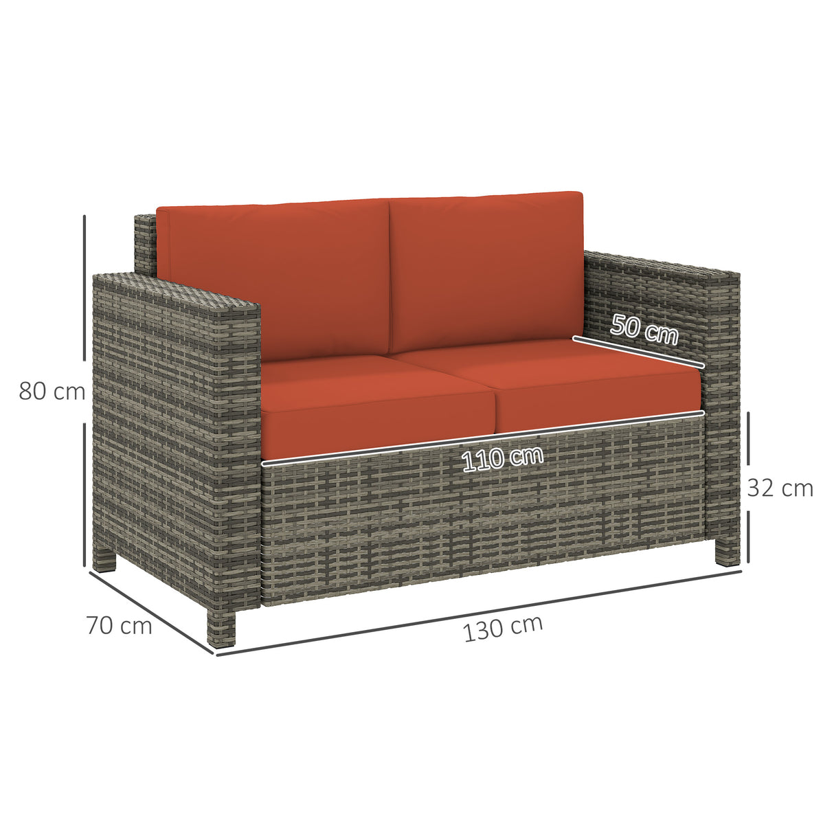 Poly Rattan 2 Seater Garden Sofa With Cushions and Armrests - Velmora