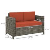 Poly Rattan 2 Seater Garden Sofa With Cushions and Armrests - Velmora