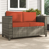 Poly Rattan 2 Seater Garden Sofa With Cushions and Armrests - Velmora