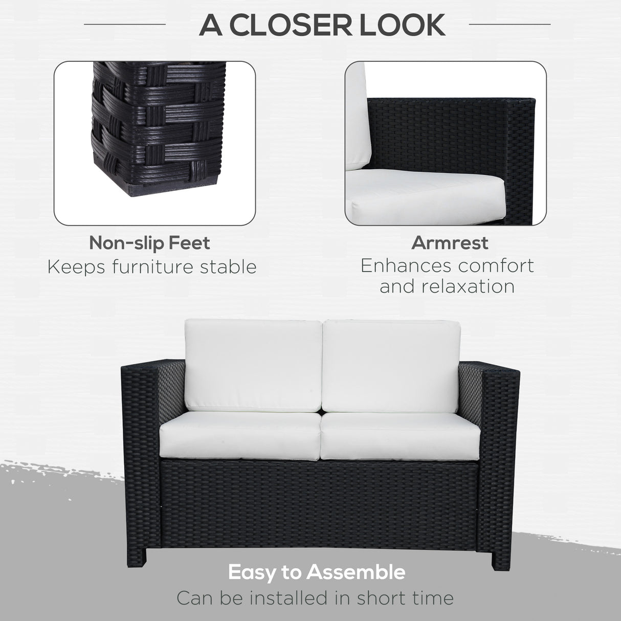 Poly Rattan 2 Seater Garden Sofa With Cushions and Armrests - Velmora